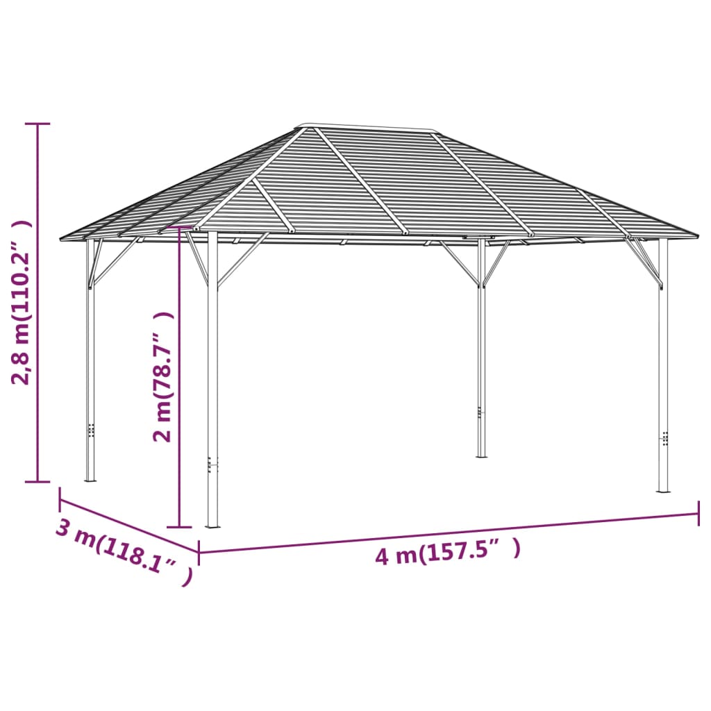 vidaXL Paviljong med tak 4x3 m antracit