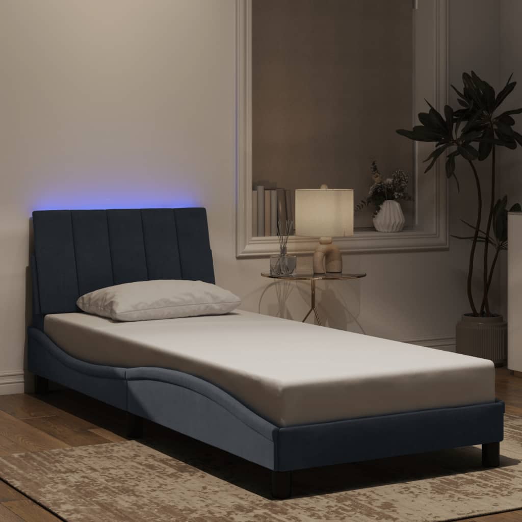 vidaXL Sängram med LED-belysning mörkgrå 90x200 cm sammet