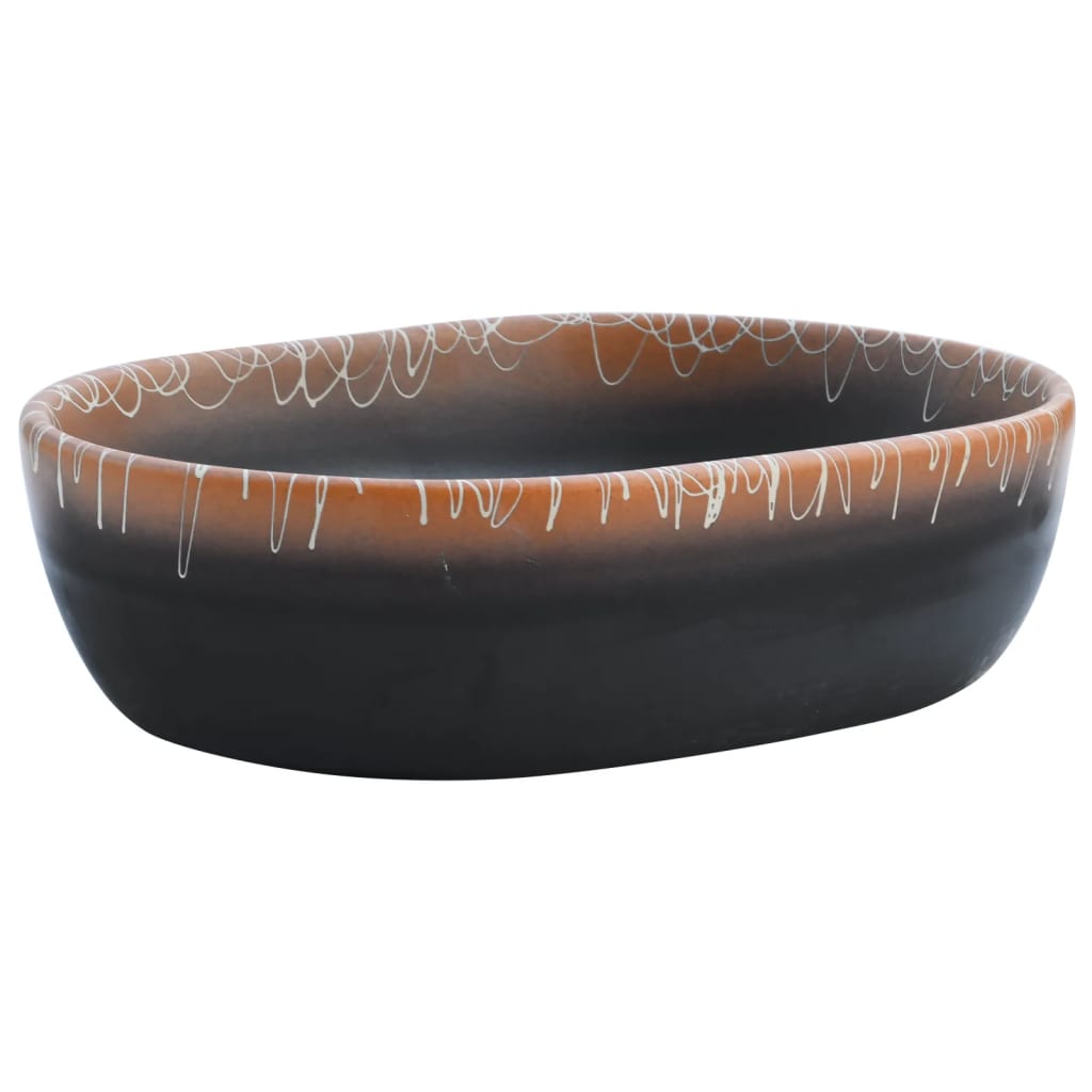 vidaXL Handfat svart och orange oval 47x33x13 cm keramik