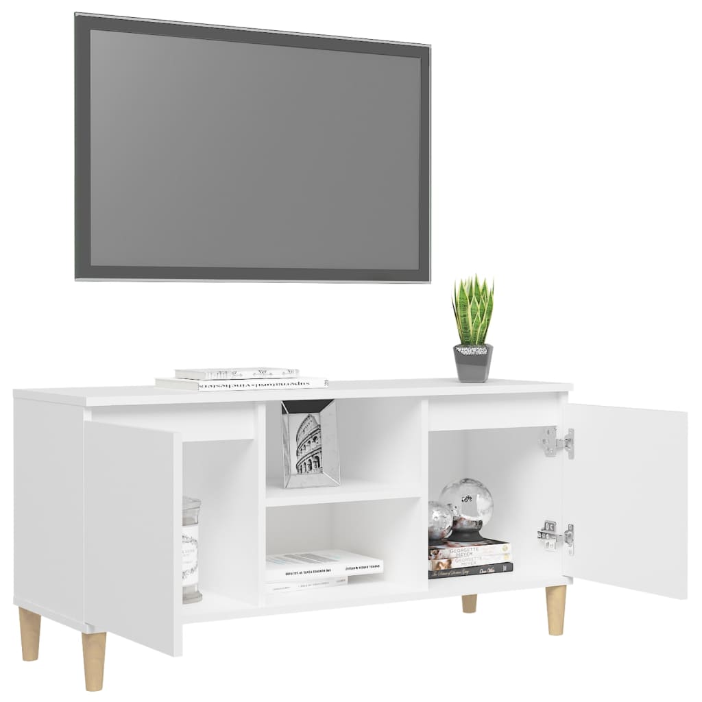 vidaXL TV-bänk med massiva ben vit 103,5x35x50 cm
