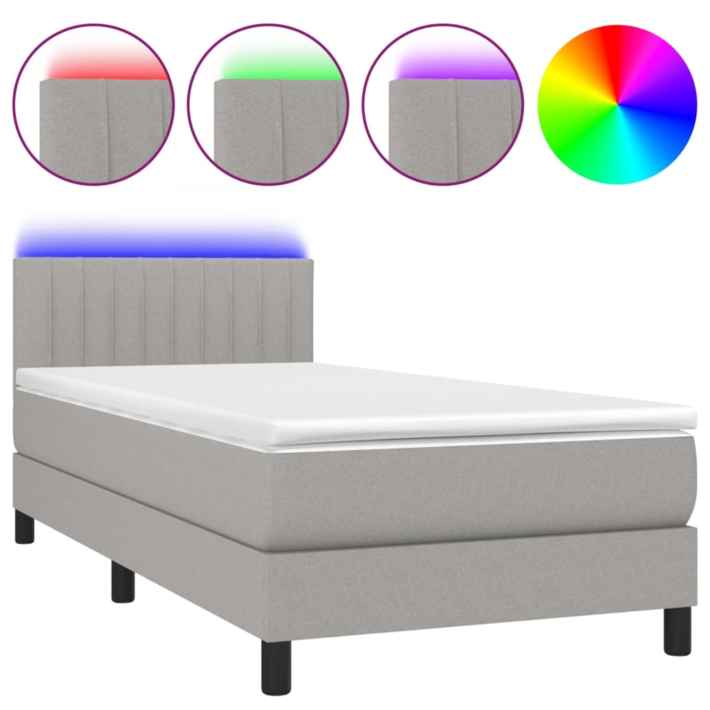 vidaXL Ramsäng med madrass & LED ljusgrå 80x200 cm tyg