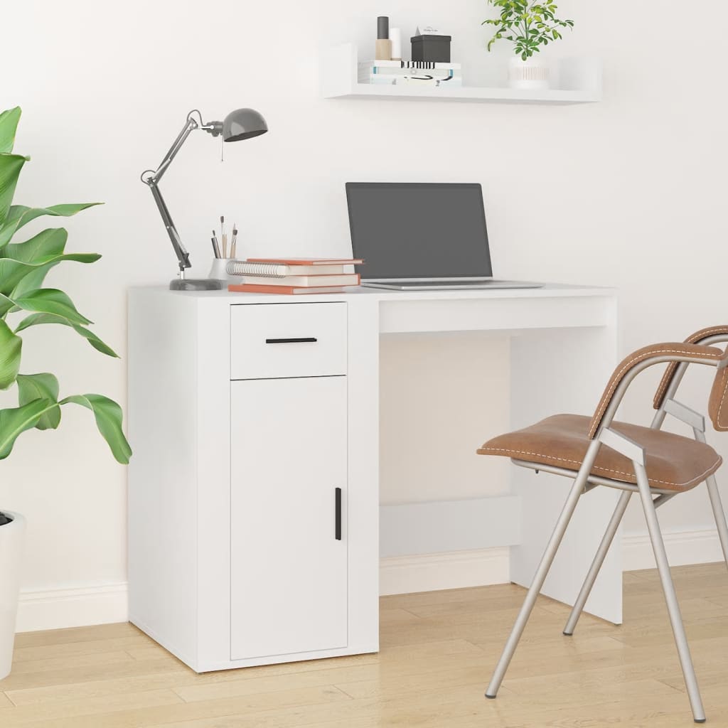 vidaXL Skrivbord med skåp vit konstruerat trä
