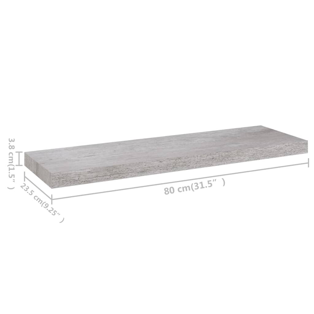 vidaXL Svävande vägghyllor 4 st betonggrå 80x23,5x3,8 cm MDF