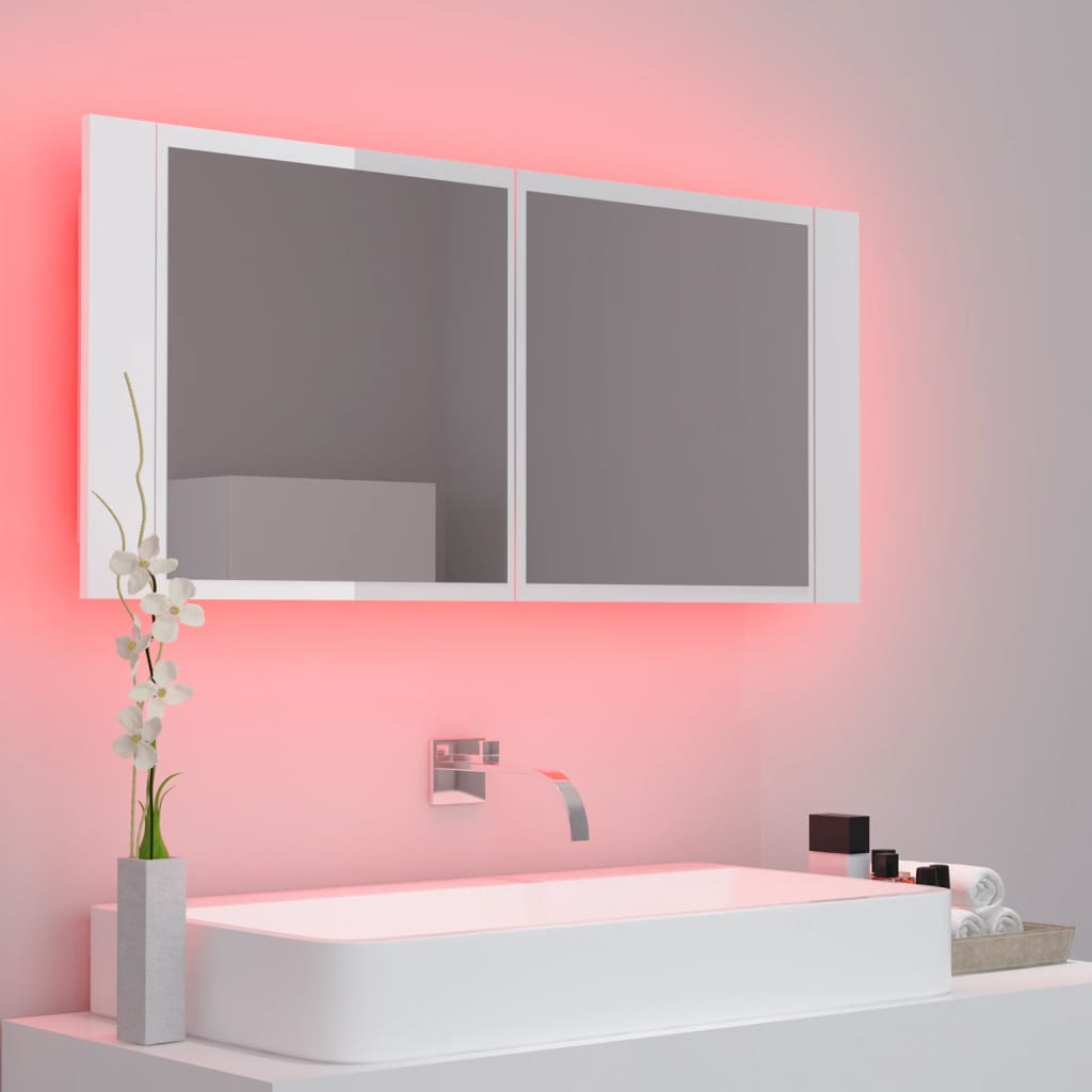vidaXL Spegelskåp för badrum LED vit högglans 100x12x45 cm akryl
