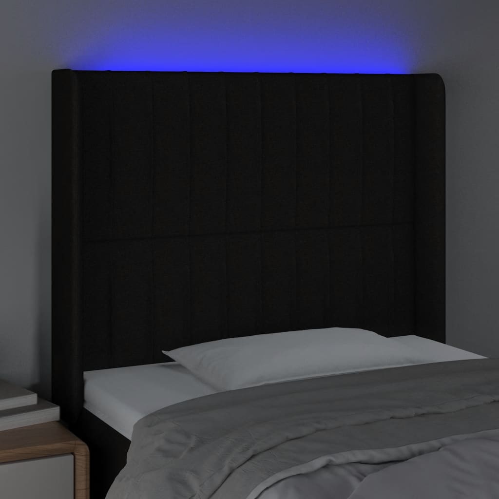 vidaXL Sänggavel LED svart 103x16x118/128 cm tyg