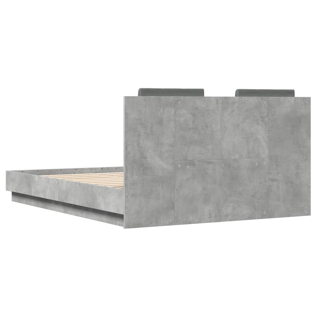 vidaXL Sängram med huvudgavel betonggrå 120x190 cm konstruerat trä
