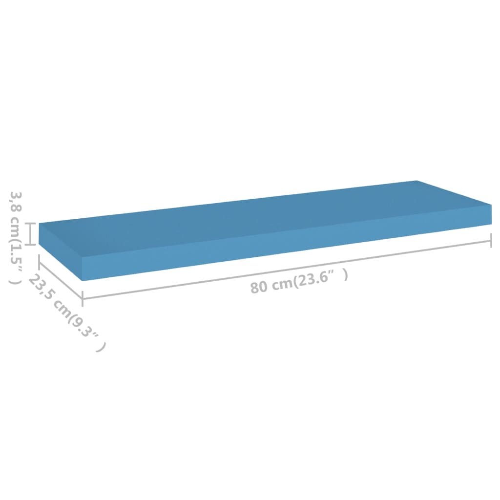 vidaXL Svävande vägghyllor 2 st blå 80x23,5x3,8 cm MDF