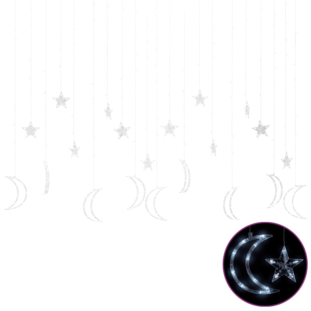 vidaXL Ljusgardin stjärnor och månar fjärrkontroll 345 LED kallvit