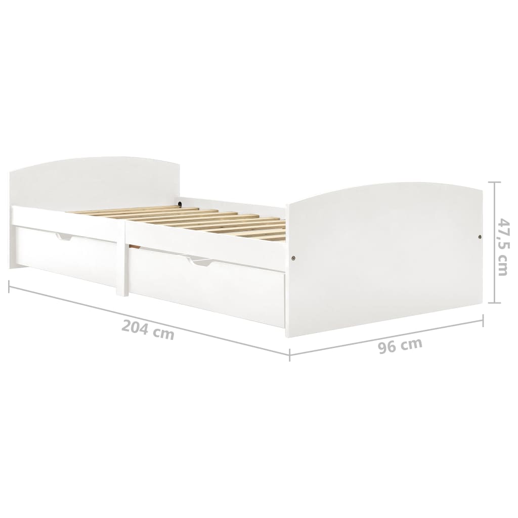 vidaXL Sängram med 2 lådor vit massiv furu 90x200 cm