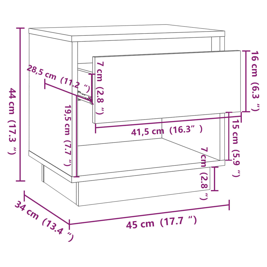vidaXL Sängbord rökfärgad ek 45x34x44 cm konstruerat trä