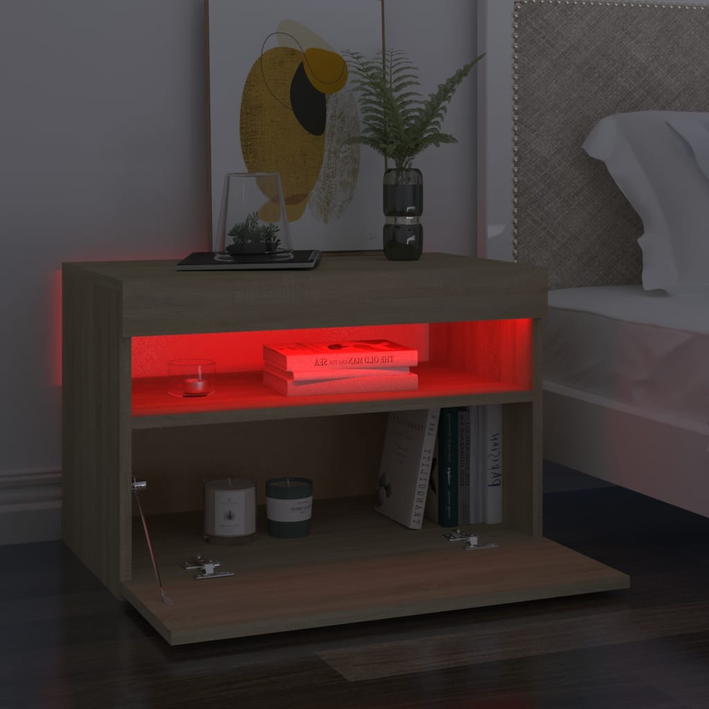 vidaXL Sängbord med LED-belysning sonoma-ek 60x35x40cm konstruerat trä