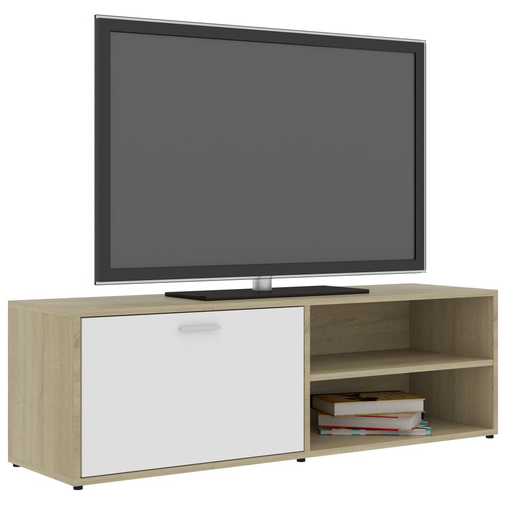 vidaXL Tv-bänk vit och sonoma-ek 120x34x37 cm konstruerat trä