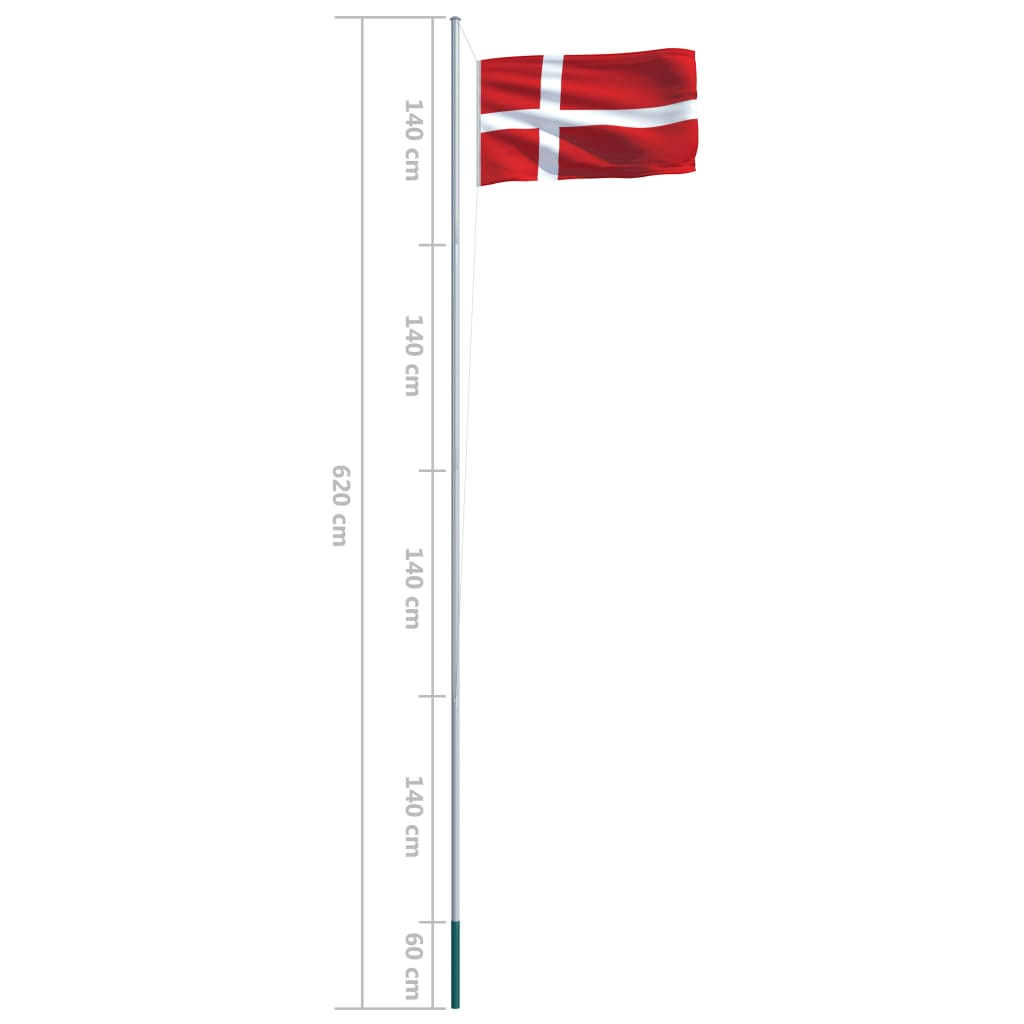 vidaXL Danmarks flagga och flaggstång i aluminium 6,2 m