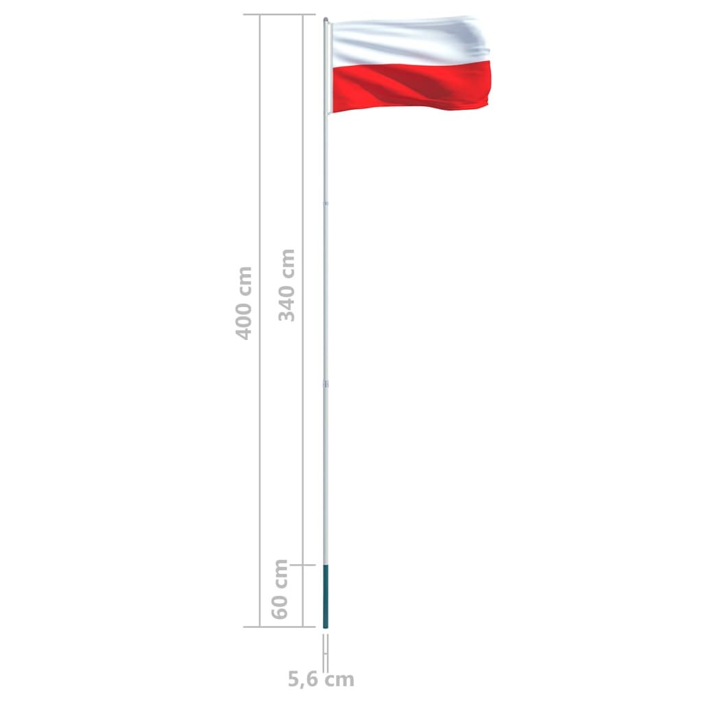 vidaXL Polens flagga och flaggstång i aluminium 4 m