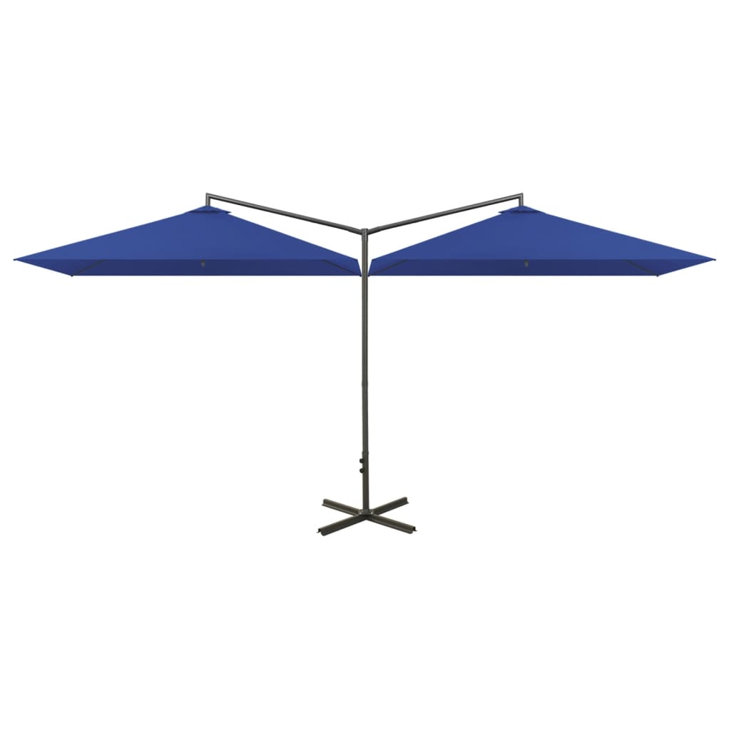 vidaXL Dubbelt parasoll med stålstång azurblå 600x300 cm
