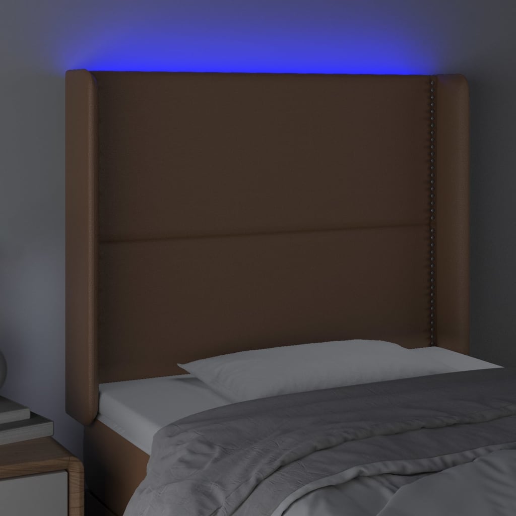vidaXL Sänggavel LED brun 93x16x118/128 cm konstläder