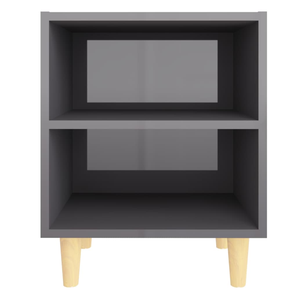 vidaXL Sängbord med ben i massivt trä 2 st grå högglans 40x30x50 cm