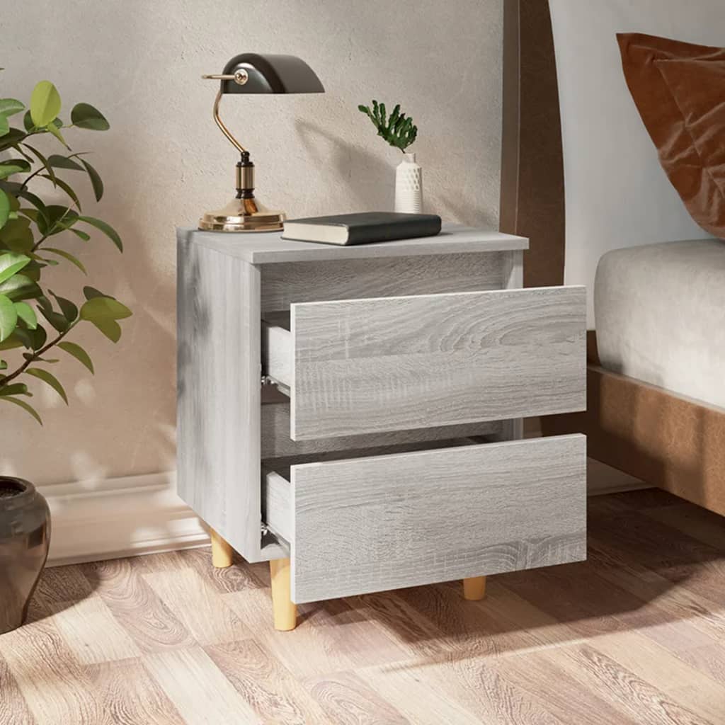 vidaXL Sängbord med massiva träben grå sonoma 40x35x50 cm