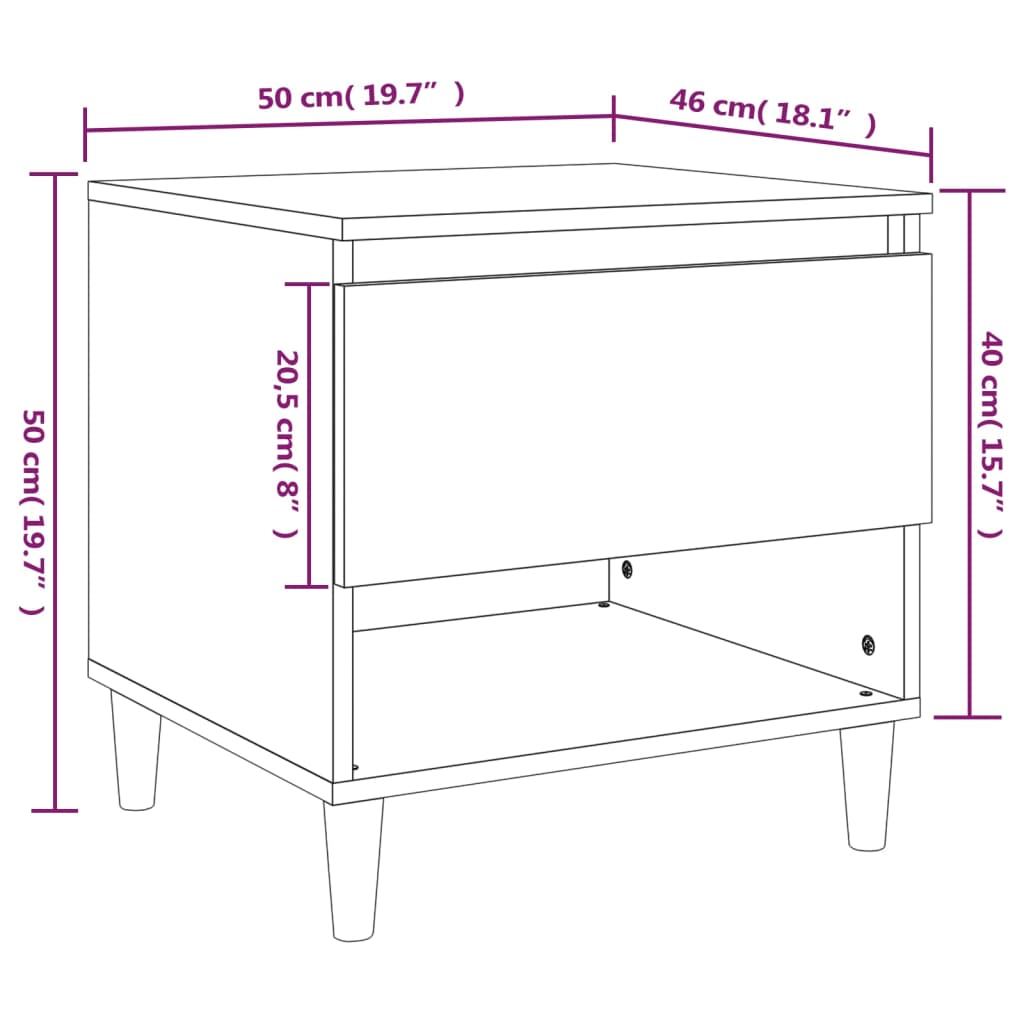 vidaXL Sängbord vit 50x46x50 cm konstruerat trä