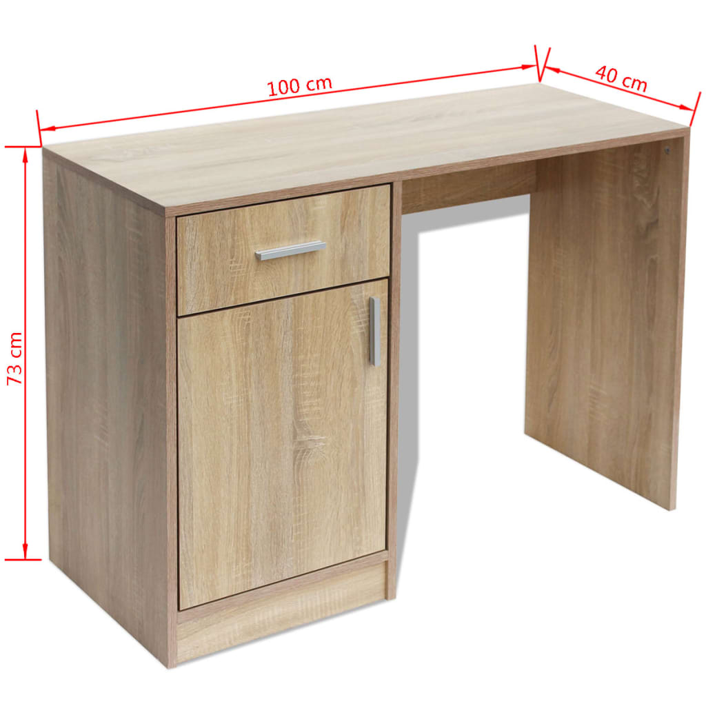 vidaXL Skrivbord med låda och skåp ek 100x40x73 cm