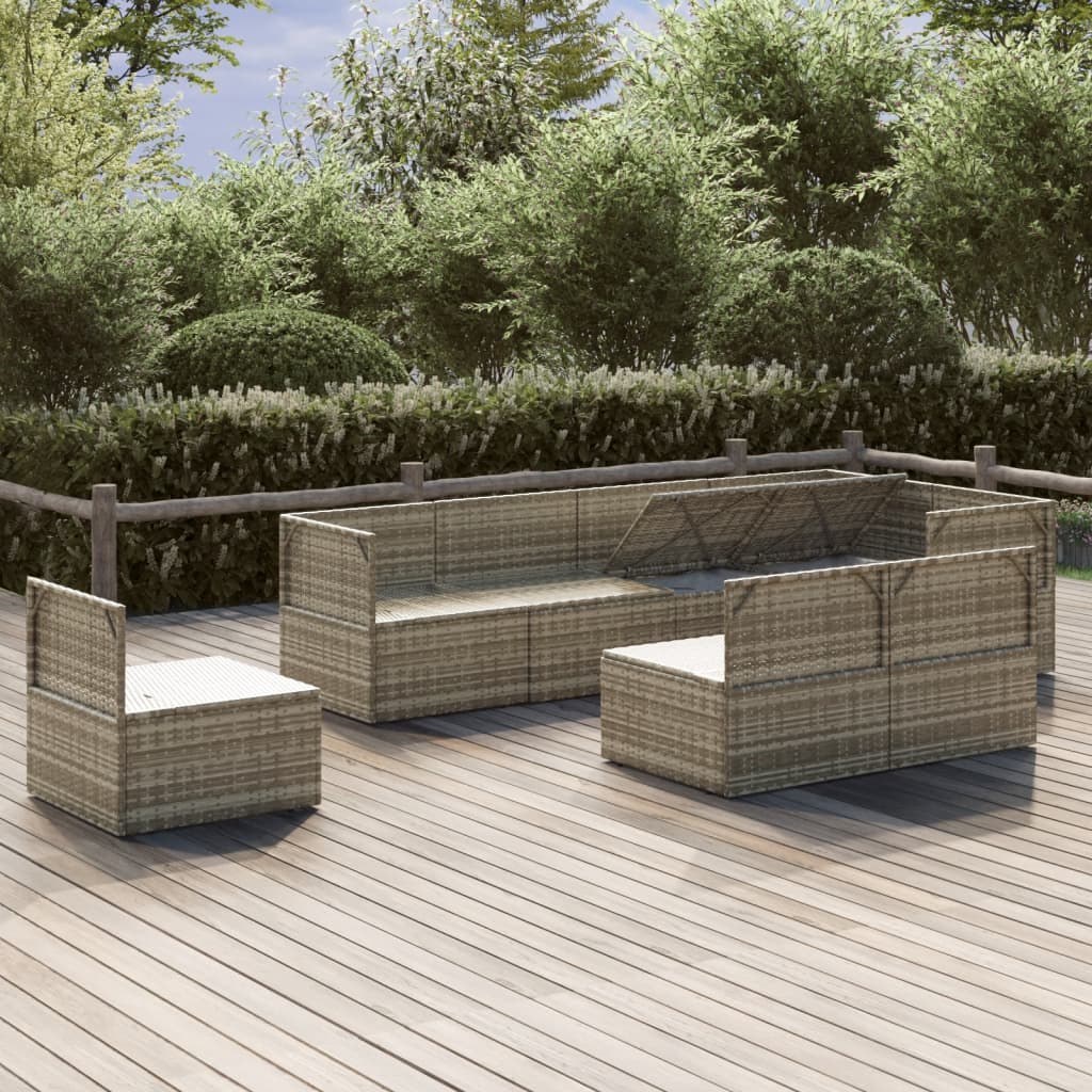 vidaXL Loungegrupp för trädgården med dynor 8 delar grå konstrotting