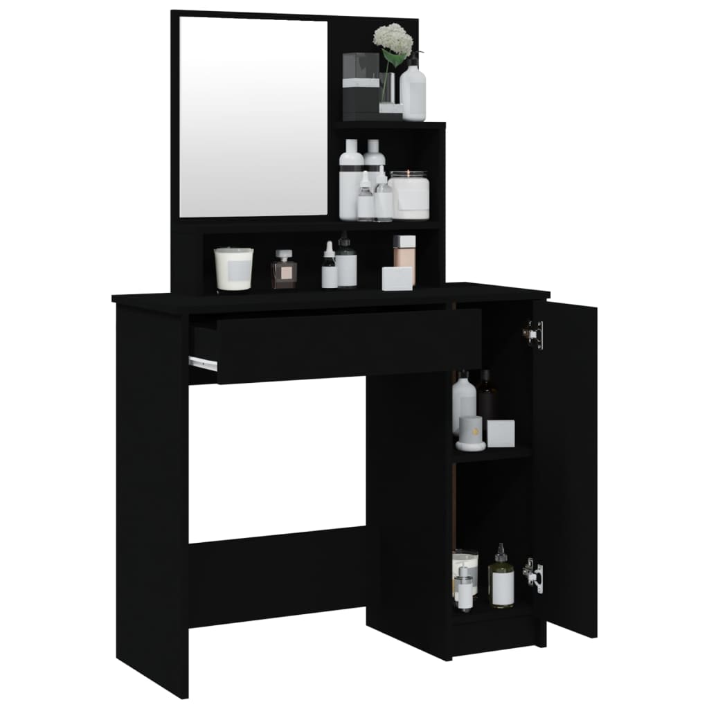 vidaXL Sminkbord med spegel svart 86,5x35x136 cm