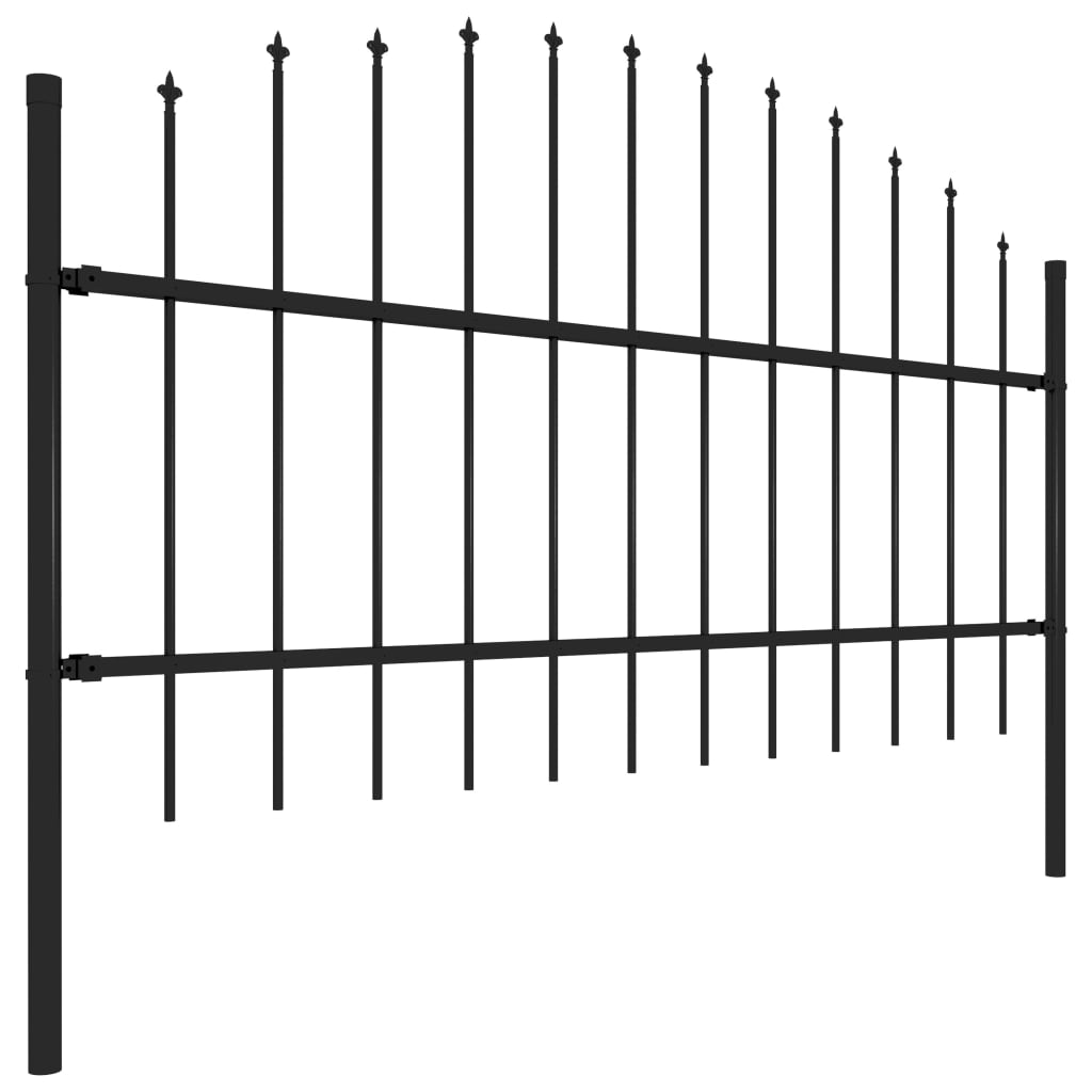 vidaXL Trädgårdsstaket med spjuttopp stål (0,75-1)x3,4 m svart