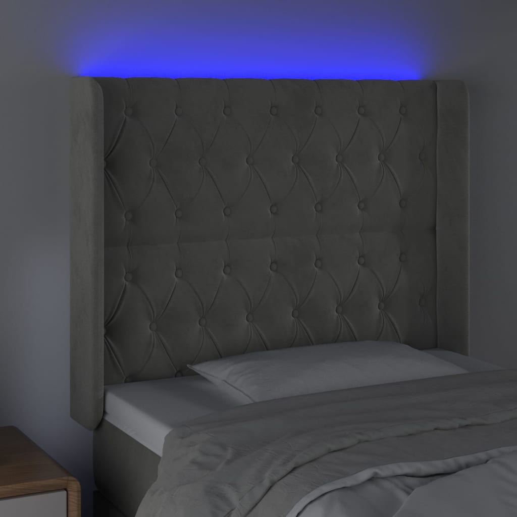 vidaXL Sänggavel LED ljusgrå 93x16x118/128 cm sammet