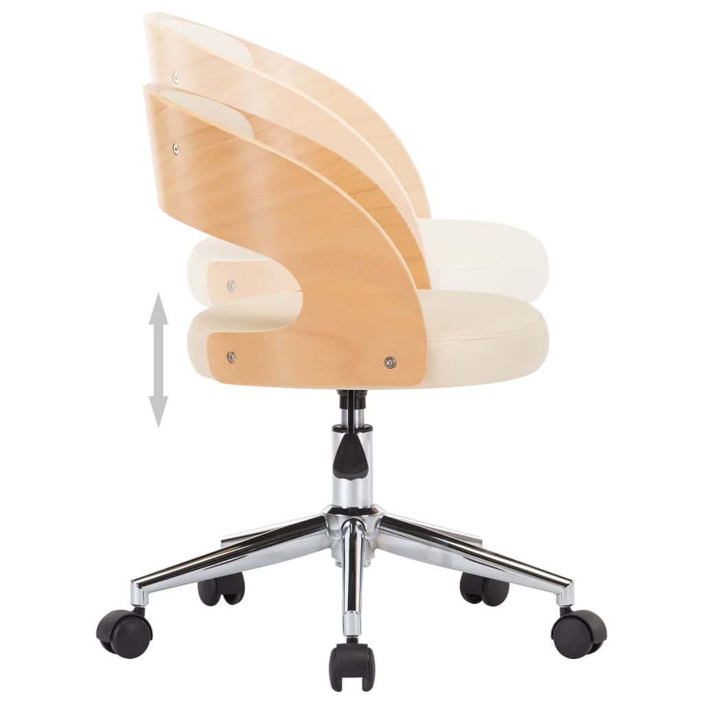 vidaXL Snurrbar kontorsstol böjträ och konstläder gräddvit