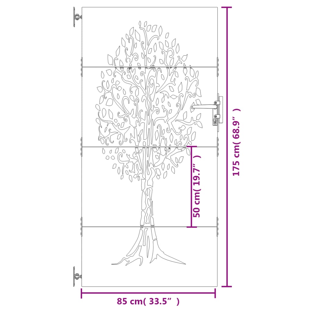 vidaXL Trädgårdsgrind 85x175 cm rosttrögt stål träddesign