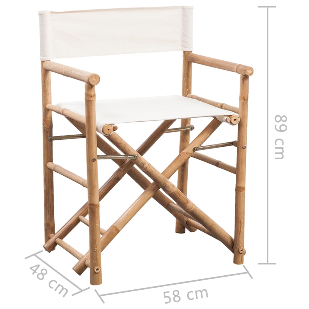 vidaXL Hopfällbar regissörsstol 2 st bambu med kanvas