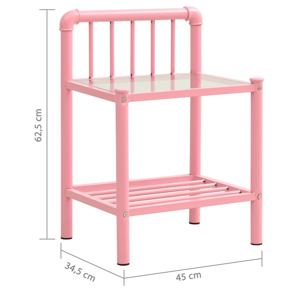 vidaXL Nattduksbord rosa och transparent 45x34,5x62,5 cm metall och glas