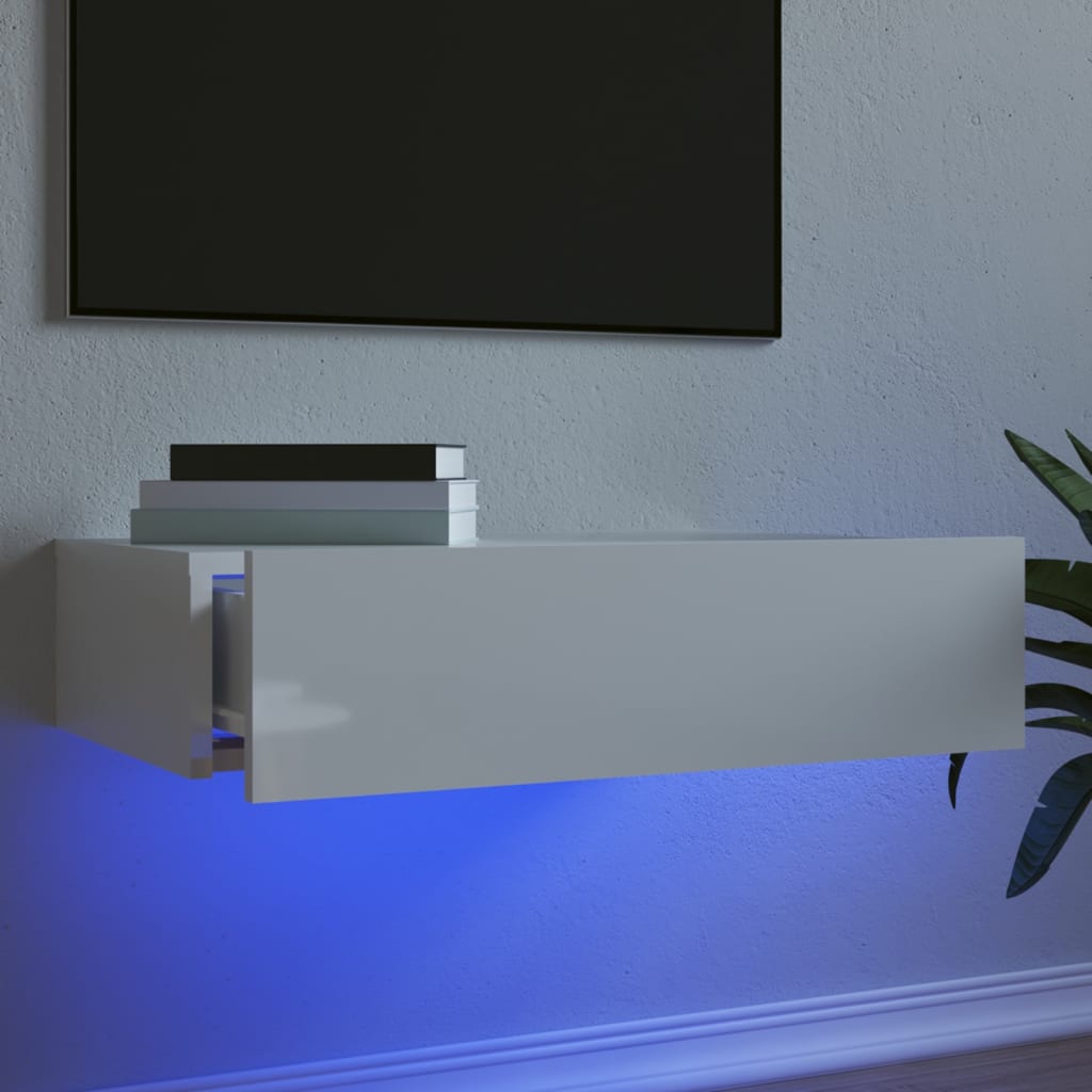 vidaXL Tv-bänk med LED-belysning vit högglans 60x35x15,5 cm