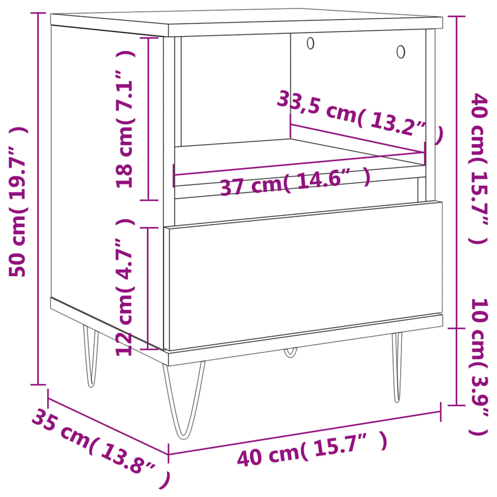 vidaXL Sängbord svart 40x35x50 cm konstruerat trä