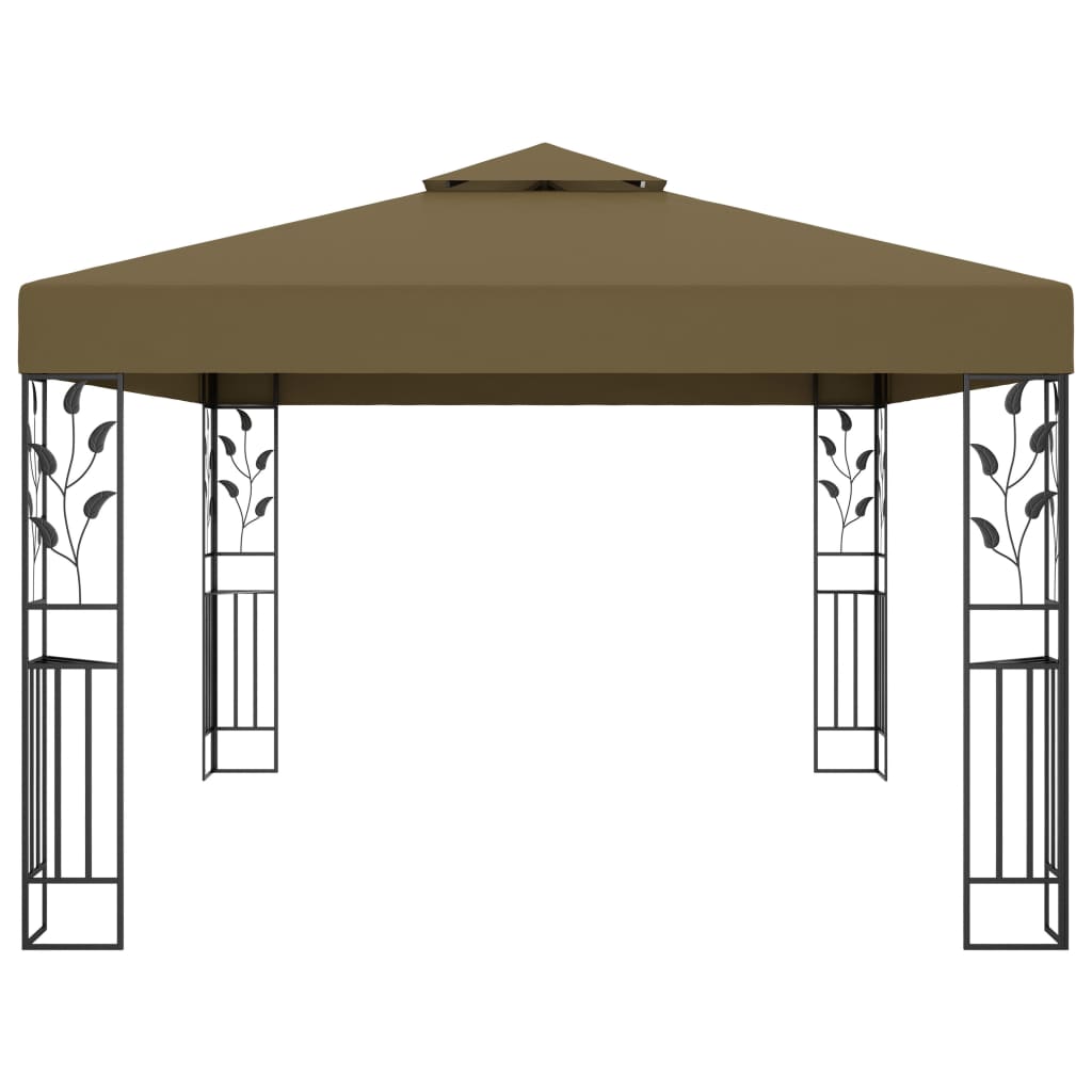 vidaXL Paviljong dubbla tak och ljusslinga LED 3x4 m taupe