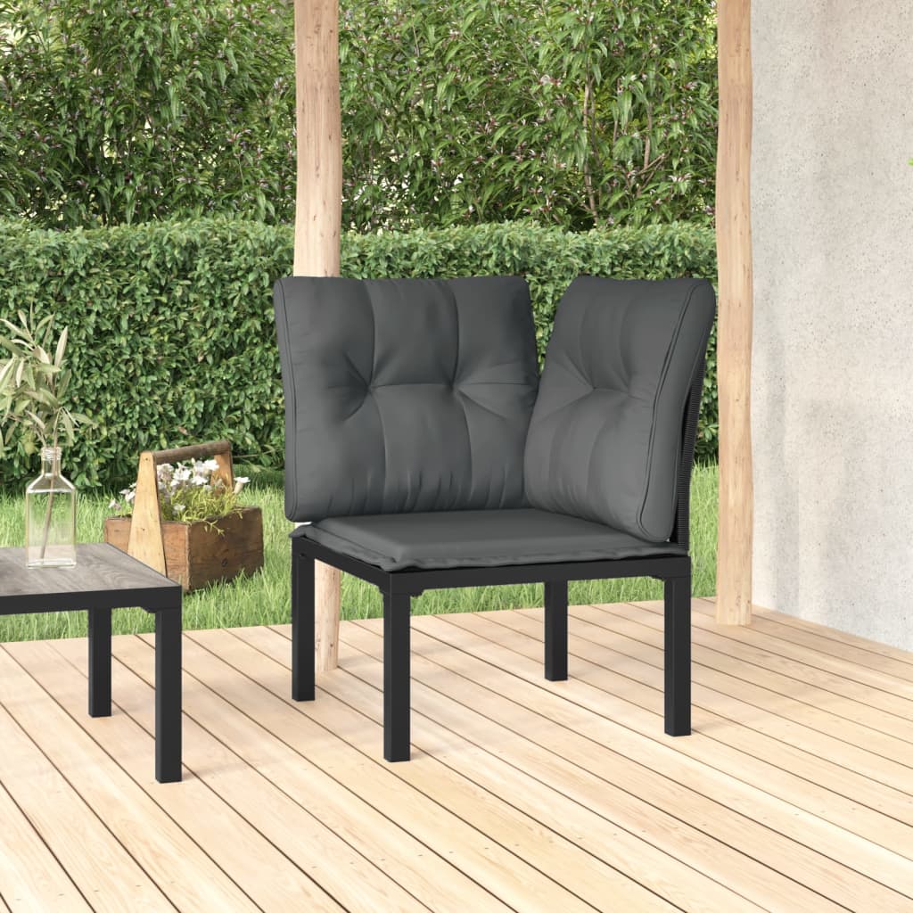 vidaXL Trädgårdsstol hörnsektion med dynor svart och grå konstrotting