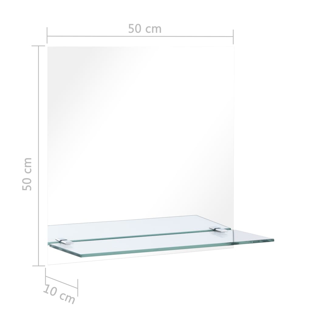 vidaXL Väggspegel med hylla 50x50 cm härdat glas