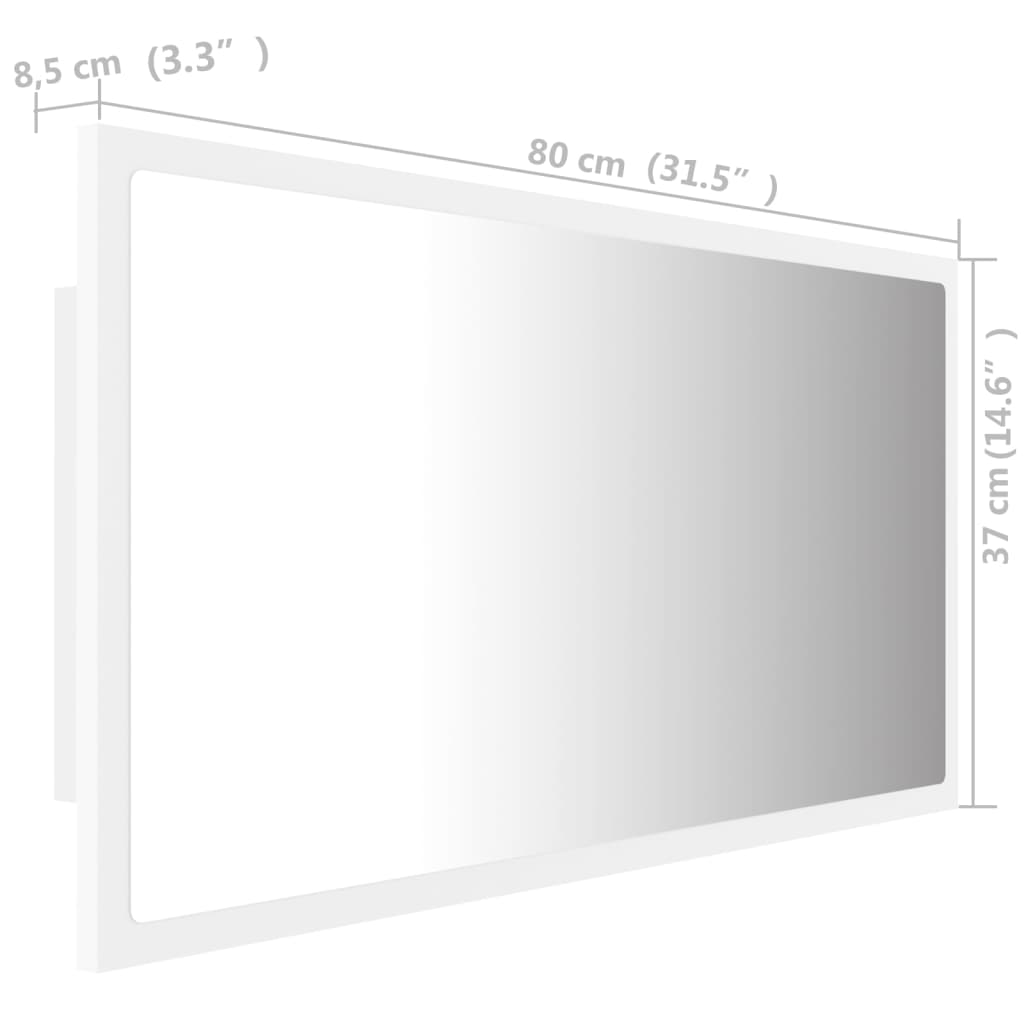 vidaXL Badrumsspegel med LED vit 80x8,5x37 cm akryl