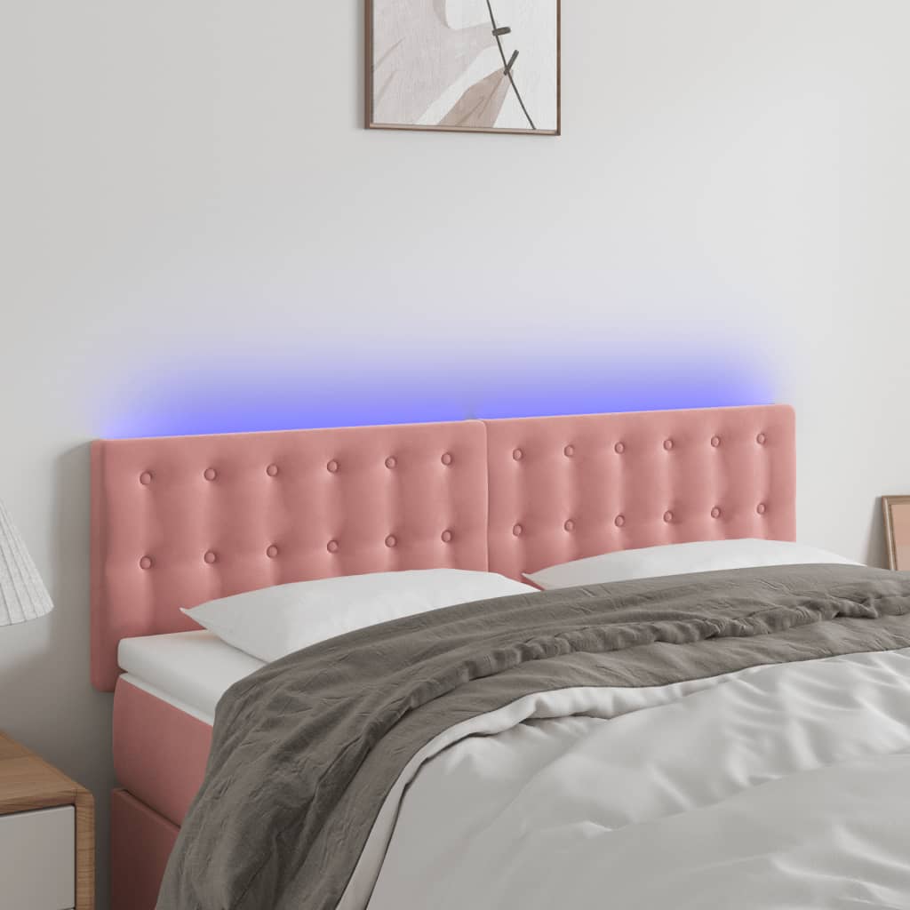 vidaXL Sänggavel LED rosa 144x5x78/88 cm sammet