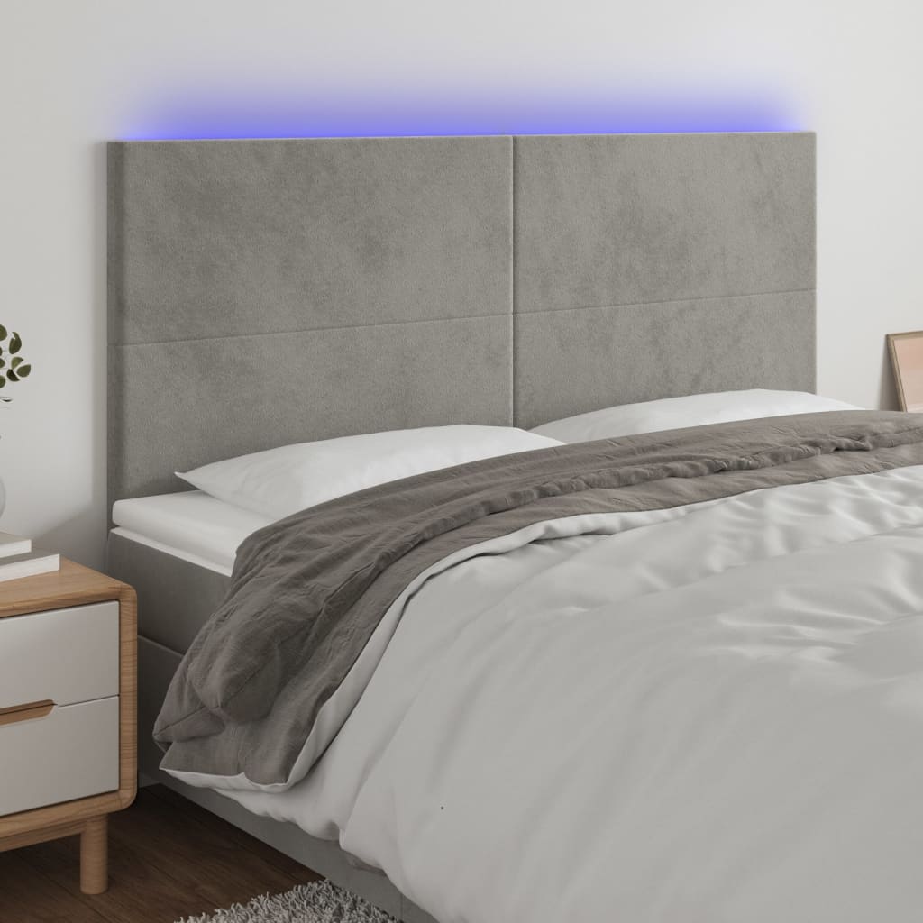 vidaXL Sänggavel LED ljusgrå 200x5x118/128 cm sammet