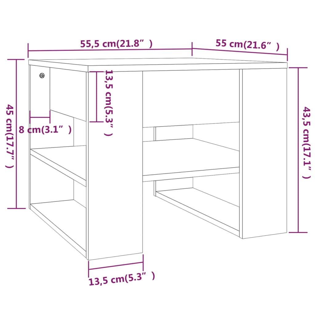 vidaXL Soffbord sonoma-ek 55,5x55x45 cm konstruerat trä