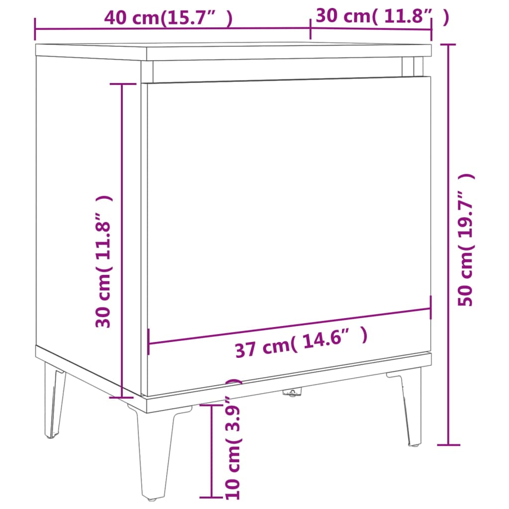 vidaXL Sängbord med metallben 2 st grå 40x30x50 cm
