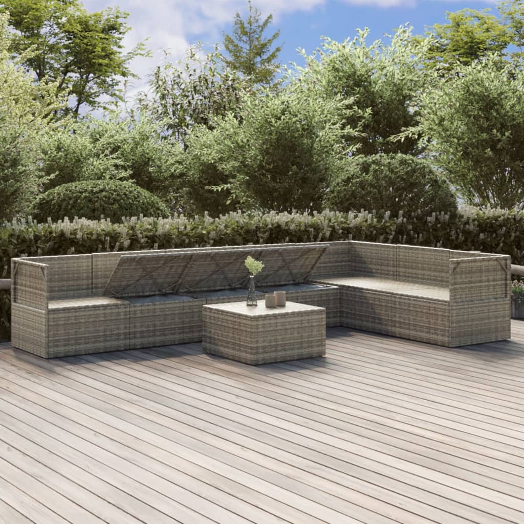 vidaXL Loungegrupp för trädgården med dynor 8 delar grå konstrotting
