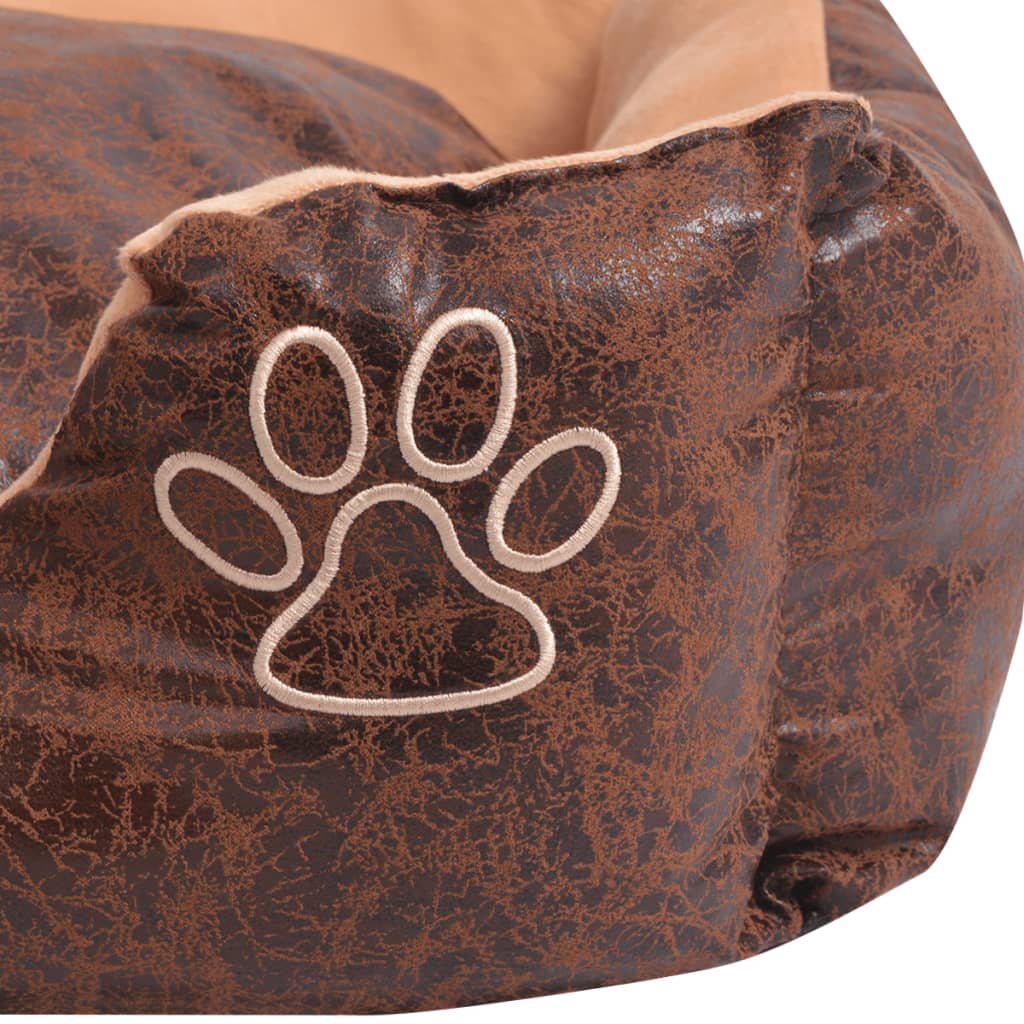 vidaXL Hundbädd med kudde PU konstläder storlek M brun