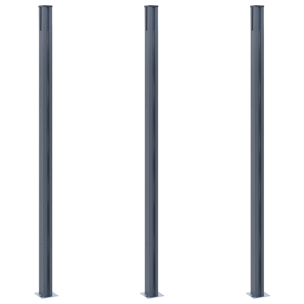 vidaXL Staketstolpar 3 st mörkgrå 185 cm aluminium