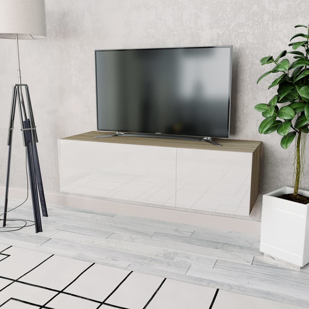 vidaXL TV-möbel spånskiva 120x40x34 cm ek och vit högglans