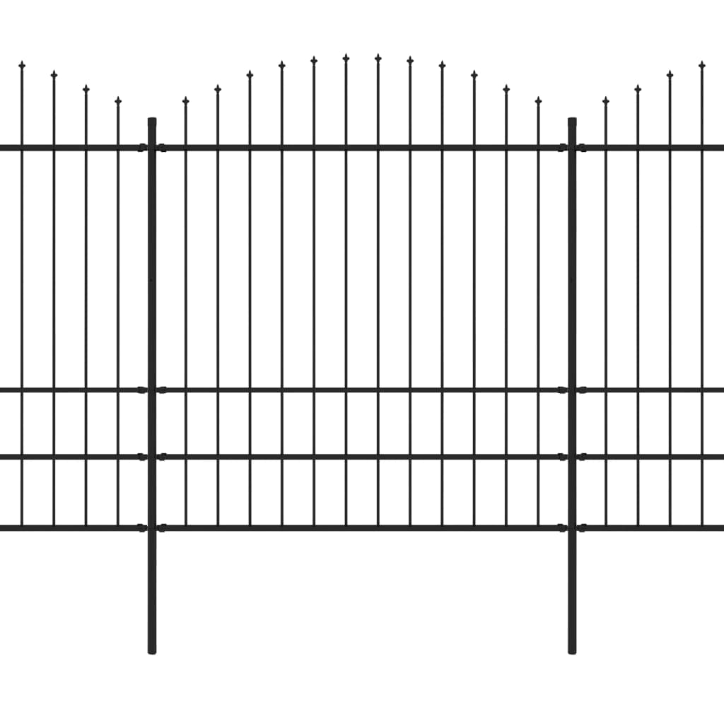 vidaXL Trädgårdsstaket med spjuttopp stål (1,75-2)x5,1 m svart