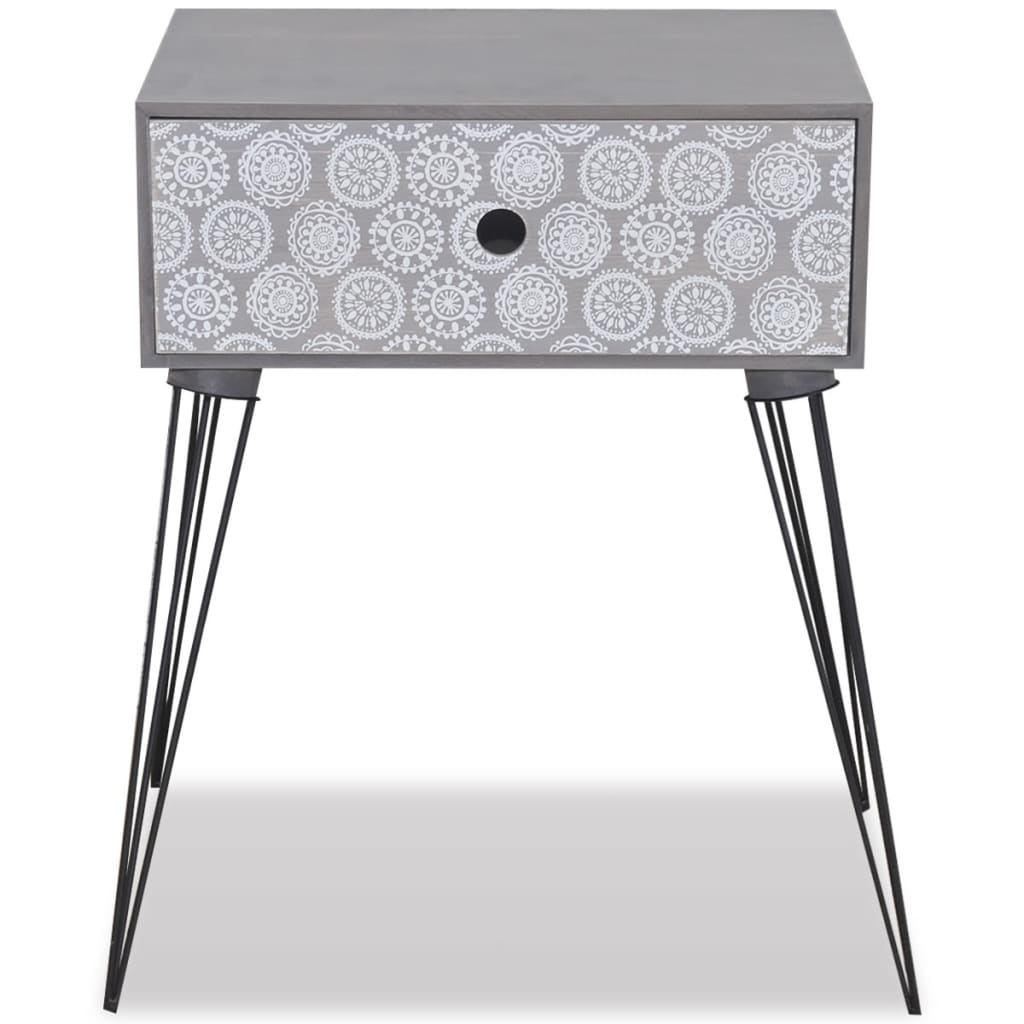 vidaXL Sängbord med 1 låda rektangulär grå