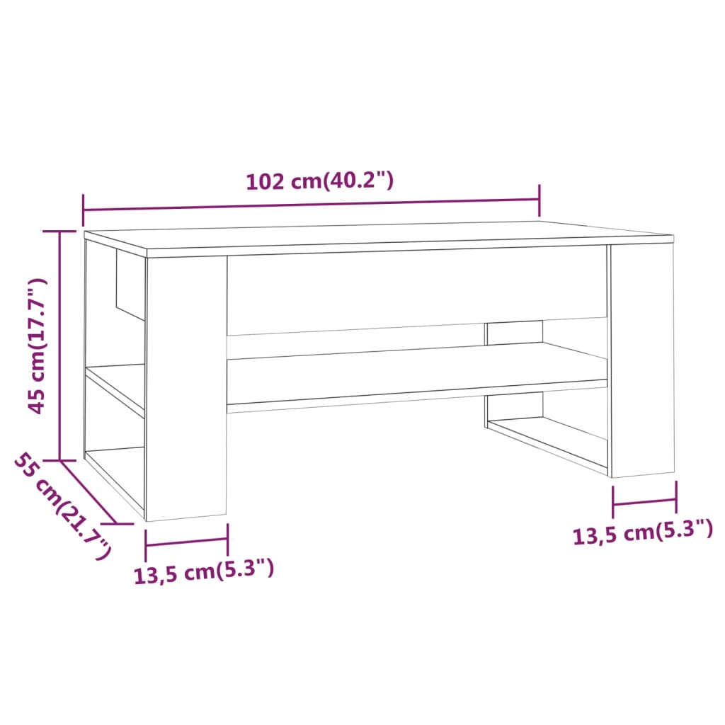 vidaXL Soffbord svart 102x55x45 cm konstruerat trä