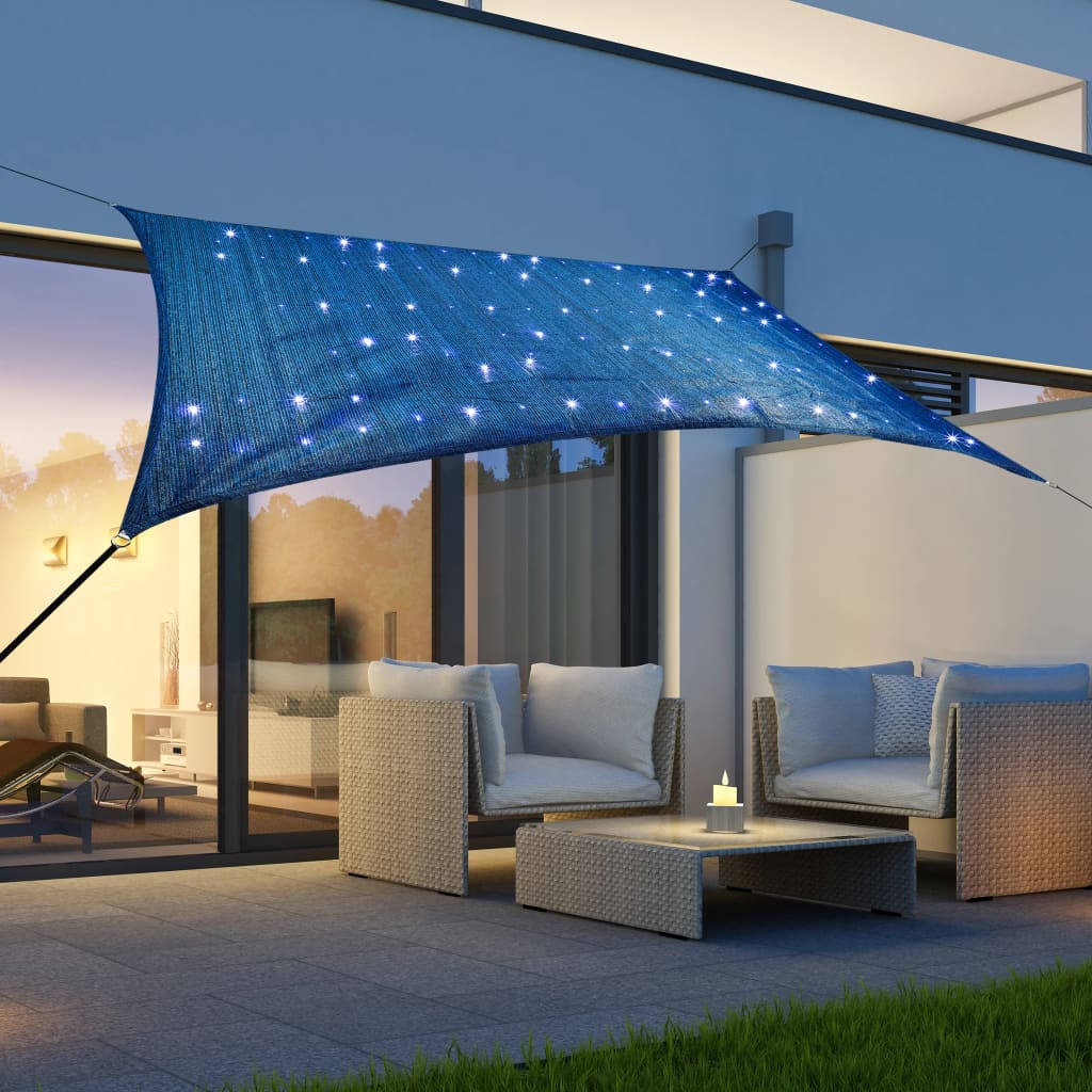 HI Solsegel med 100 LED-lampor blå 2x3 m